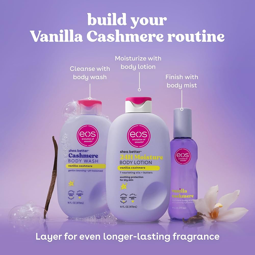 eos Shea Better Body Lotion- Vanilla Cashmere, 24-Hour Moisture, 16 fl oz